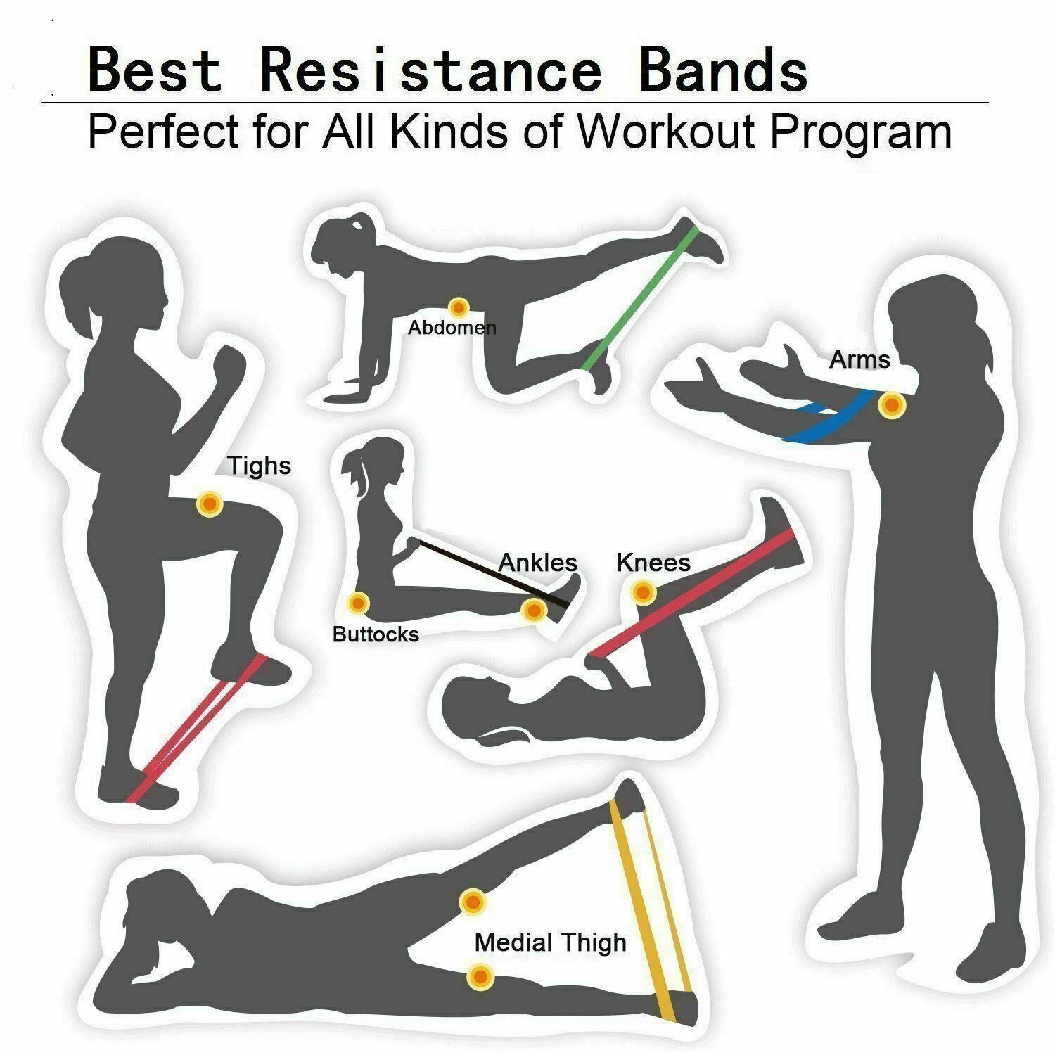 Resistance Bands Loop Set Of 5 Exercise Workout CrossFit Fitness Yoga Booty Band - Boutique Beauté & Santé